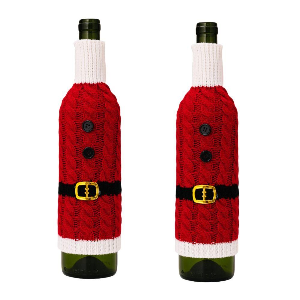 2pcs Creative Christmas Wine Bottle Cover Handmade Wine Bottle Knitted Sweaters Home Decor