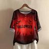 Camicia alla moda e casual da donna a maniche corte con scollo rotondo e stampa, blusa top in cotone e lino