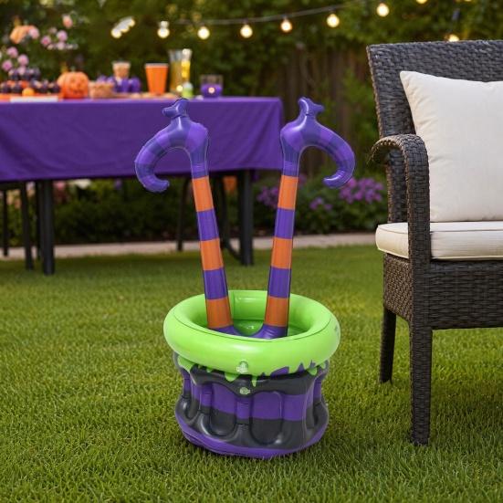 Balde de Gelo Inflável de Halloween, Tina para Bebidas de Pernas de Bruxa, Cooler Roxo Laranja para Decoração de Festa, Reunião ao Ar Livre