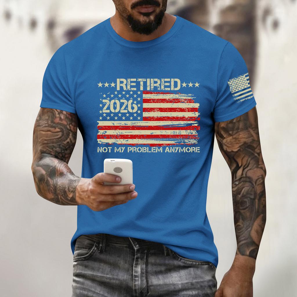 Men's Holiday Print Round Neck Short Sleeve Top Casual Sports Top