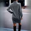 BITCED Fall/Winter Solid Color High-Neck Long-Sleeve Bodycon Knit Dress for Women