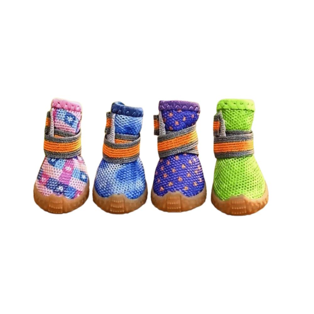 4 pcs/set Non-slip Dog Mesh Shoes Breathable Mesh Dog Sneakers Pet Net Boots  Outdoor Walking
