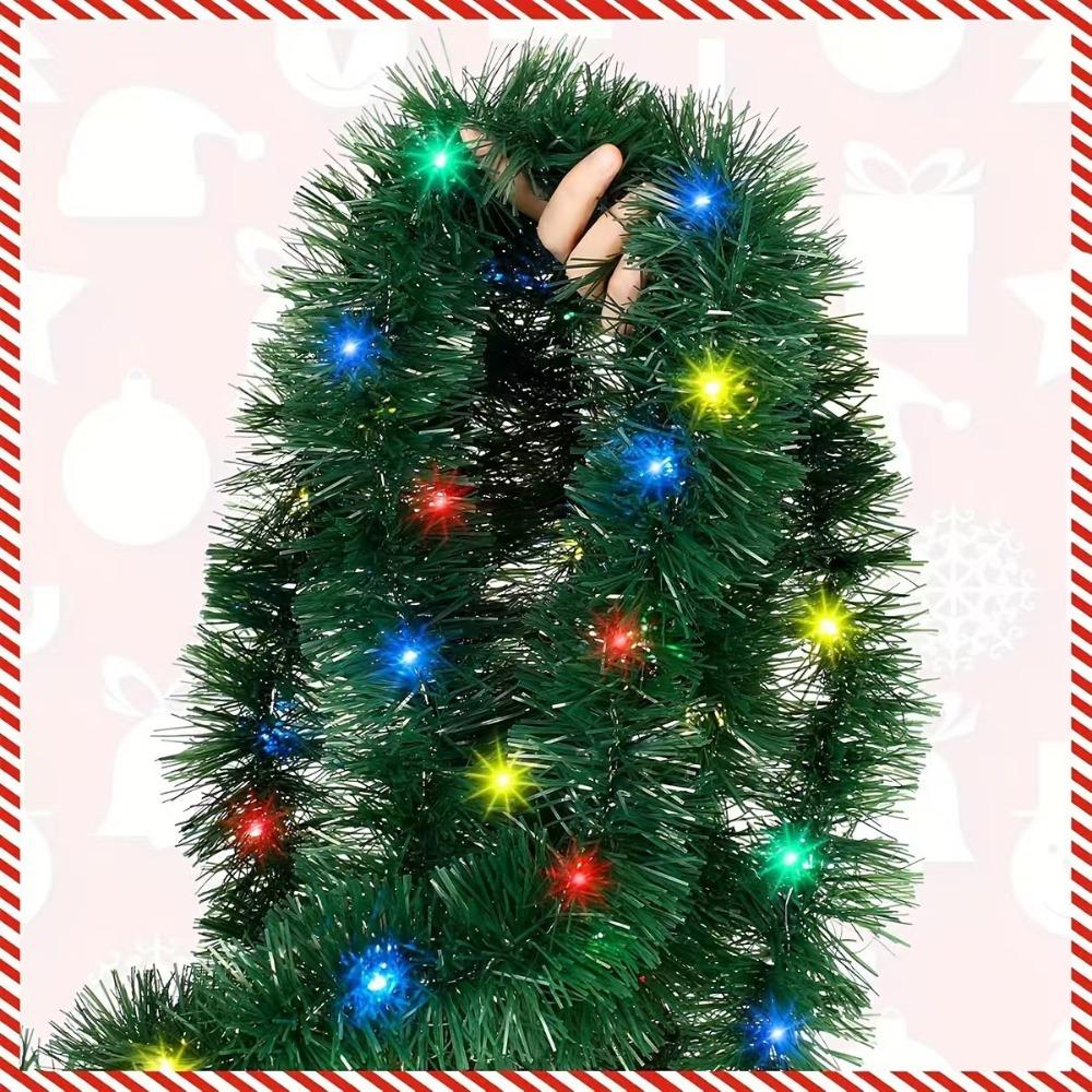 5M/16FT Led Christmas Tree Garland Hanging Glow Strip Christmas Ribbon with LED Lights Colorful Hanging Tinsel Garlands Outdoor