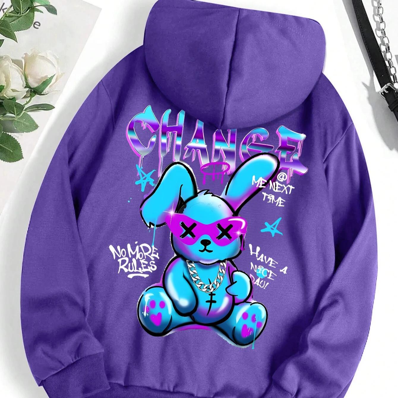 

Модный свитшот с принтом в виде кролика и мультфильмов, женская мода, универсальная уличная толстовка с круглым вырезом, повседневные толстовки с капюшоном, пуловер, одежда больших размеров 3xl фиолетовый