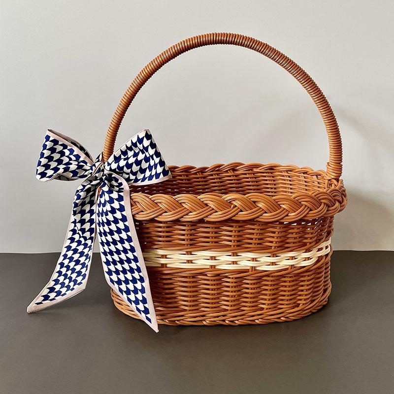 Imitace ratanového pleteného piknikového a úložného koše - Ručně držený dárkový nebo dětský koš