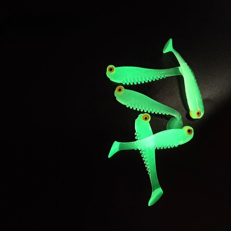 5pcs Glow in The Dark Soft Lure Baits 5cm 1.3g Realistic T-Tail Fish Imitation for Night Fishing Sea River Fishing Tackle Gear