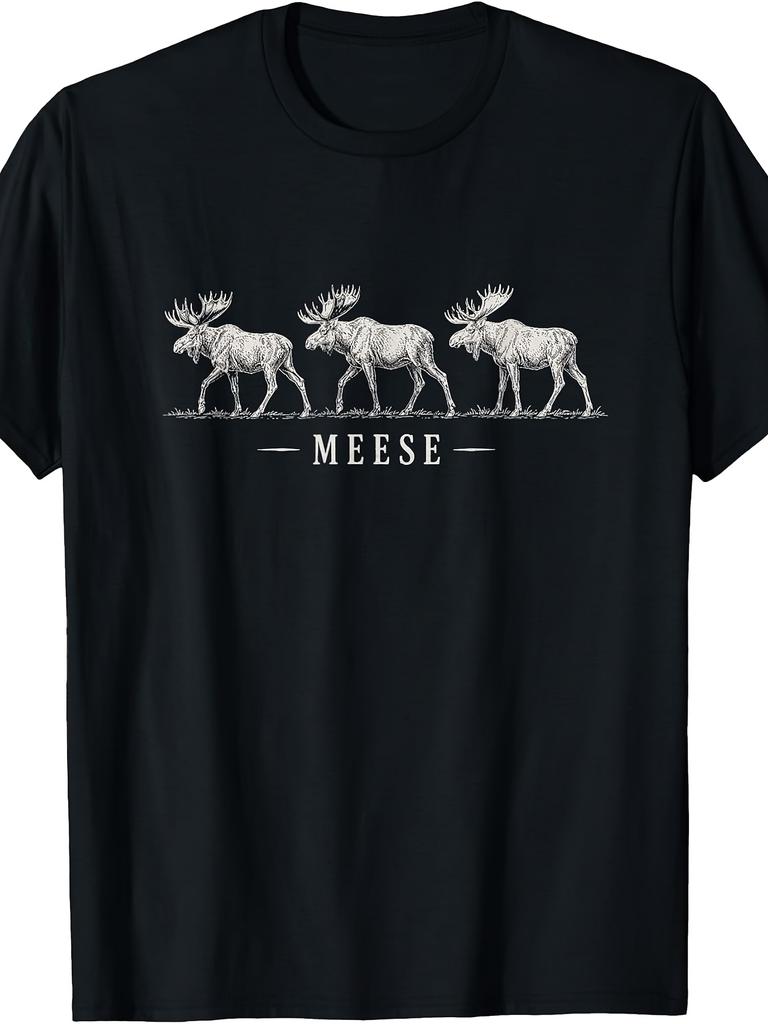 Men's Funny Vintage Moose T-Shirt - Three Moose Meese Graphic Retro Design, Round Neck Casual Tee Suitable for Daily Wear, Machine Washable, - Fit for