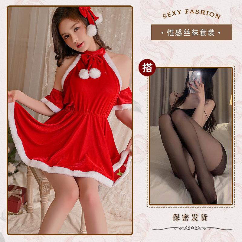 New sexy Christmas autumn and winter plush backless dress Spice girls New Year's Eve robe set slim uniform lure