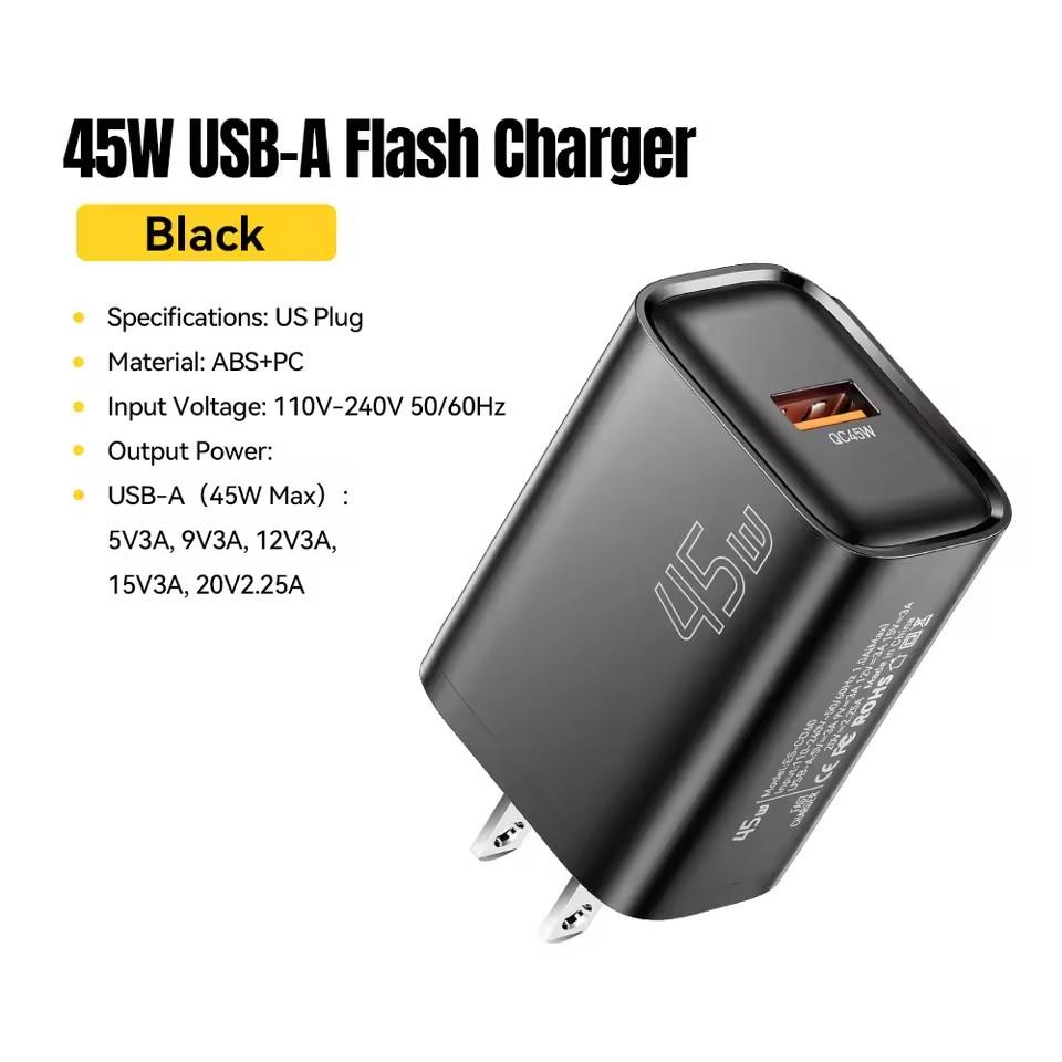 

Essager 45 Вт Зарядное устройство USB A QC3.0 PD Быстрая зарядка Настенное зарядное устройство для Samsung Galaxy S24 S23 Xiaomi 15 iPad Vivo Быстрое зарядное устройство USB A US Plug чёрный