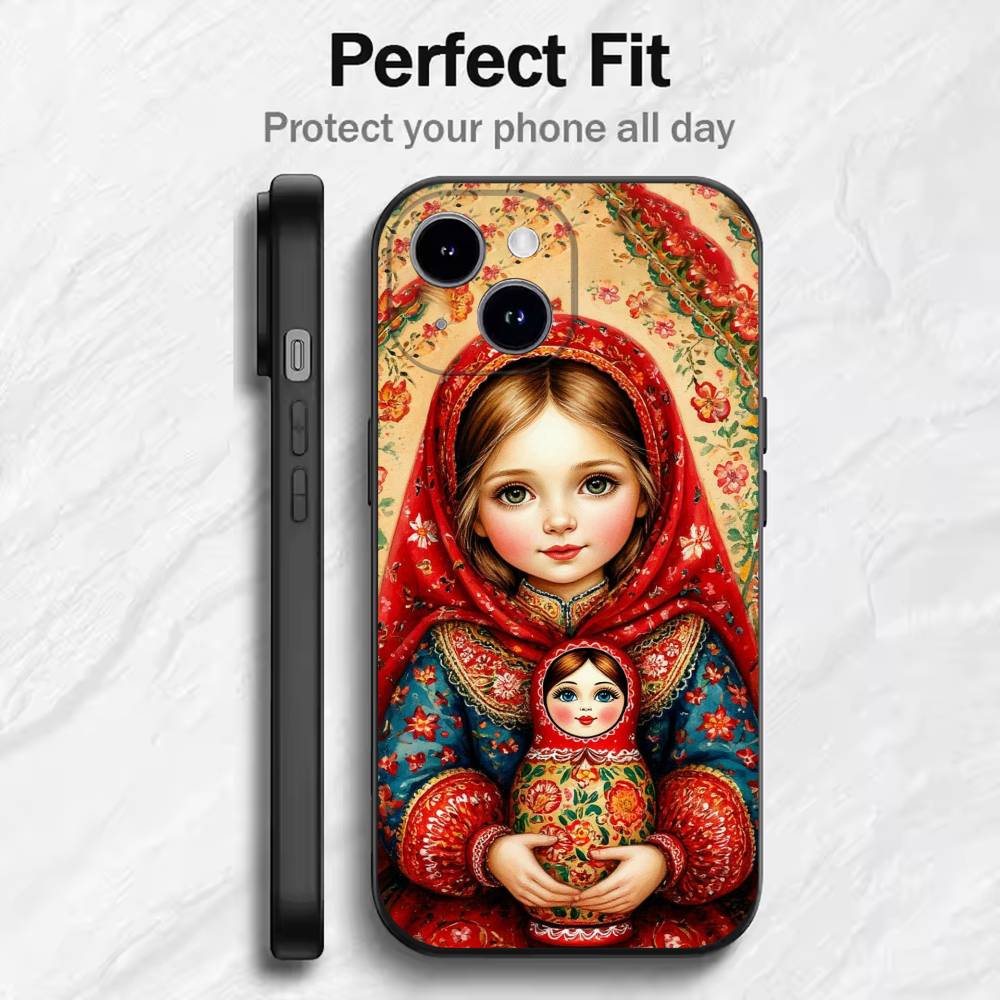Matryoshka Art Russian Phone Case For 17 16 15 14 13 12 11 Mini XS XR X 6S 6 Pro Max Plus Black Soft Cover