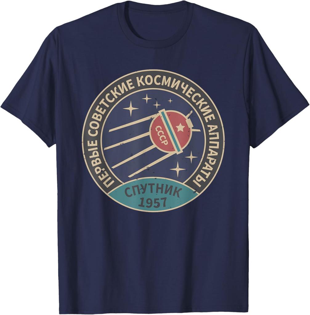 Vintage Sputnik USSR Soviet Space Travel TShirt 100 Cotton ONeck Short Sleeve Summer Casual Unisexs Tshirt Streetwear