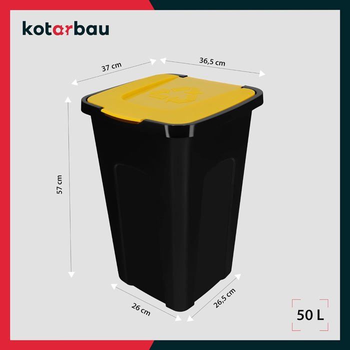 Poubelle De Tri 50 Litres - Vert - Polyéthylène - Avec Couvercle - Pour Cuisine, Extérieur, Bureau