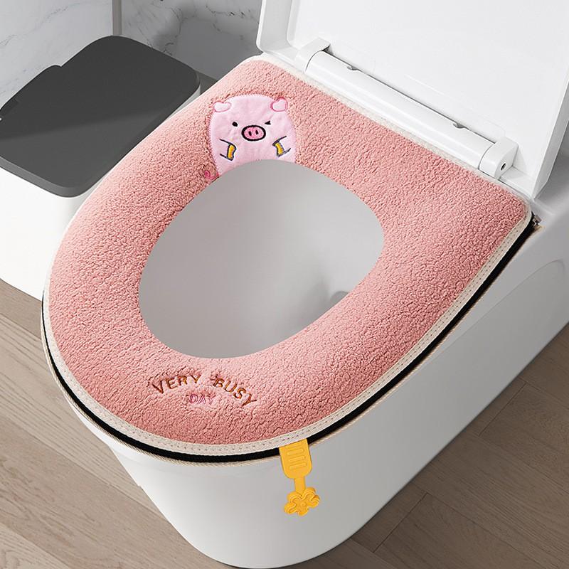 Washable Waterproof Toilet Seat Cover With Zipper Thick Winter Padding Universal Fit Home Bathroom