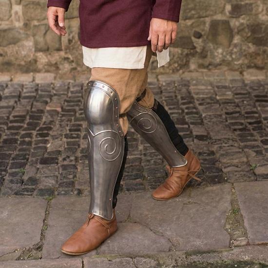 Roman Gladiator Greaves with Knee Protection, Medieval Steel Leg Armor for LARP, Reenactment Cosplay, Handcrafted Shin Guards