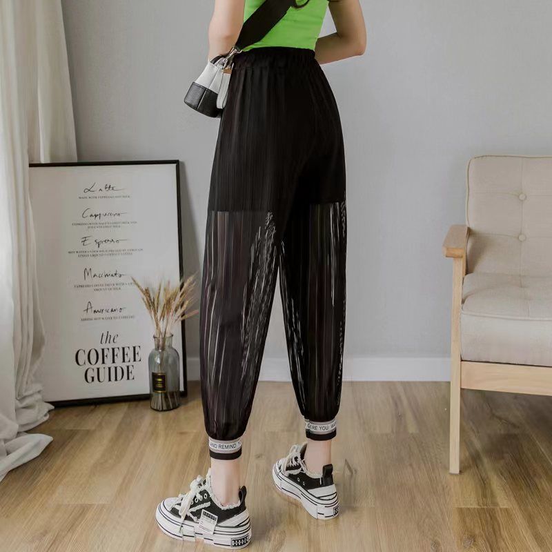 Summer Korean Version of Hip-hop Style Fashionable and Personalized High Waisted Pocket Breathable Hollow Mesh Hoodie Pants