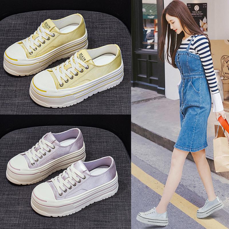 Platform white shoes women's 2025 summer new student casual fashion versatile low-top platform heightening canvas shoes women's shoes