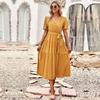 Summer Elegant V Neck Pleated A Line Dress for Women Short Sleeve Solid Color Chest Wrap