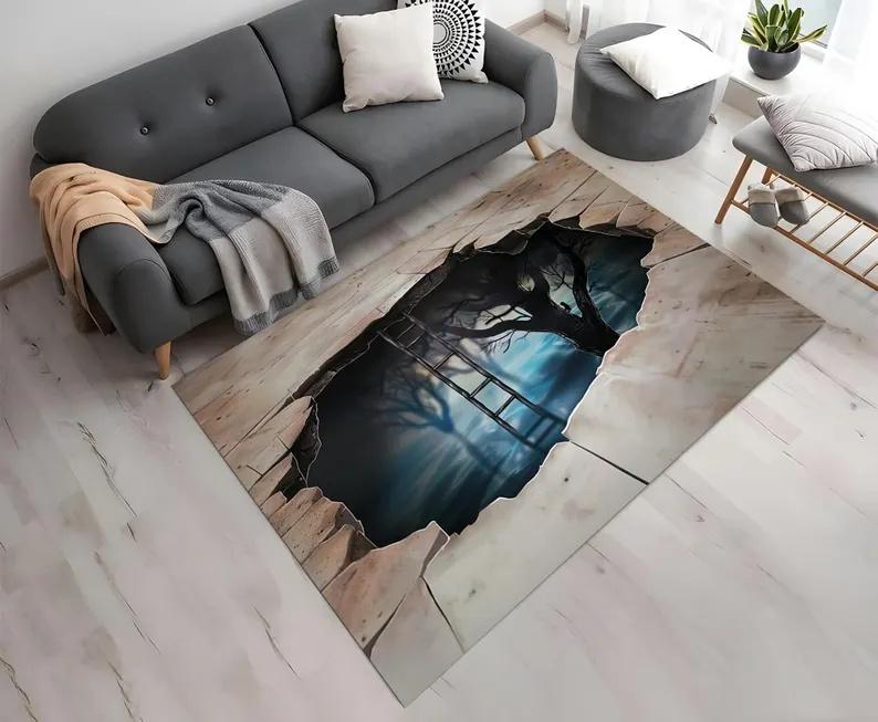 3D Erdspalte Wasserhöhle Rettungsdesign Teppich Rutschfest Maschinenwaschbar Teppich Mode Schlafzimmer Wohnzimmer Strandstil Fußmatte