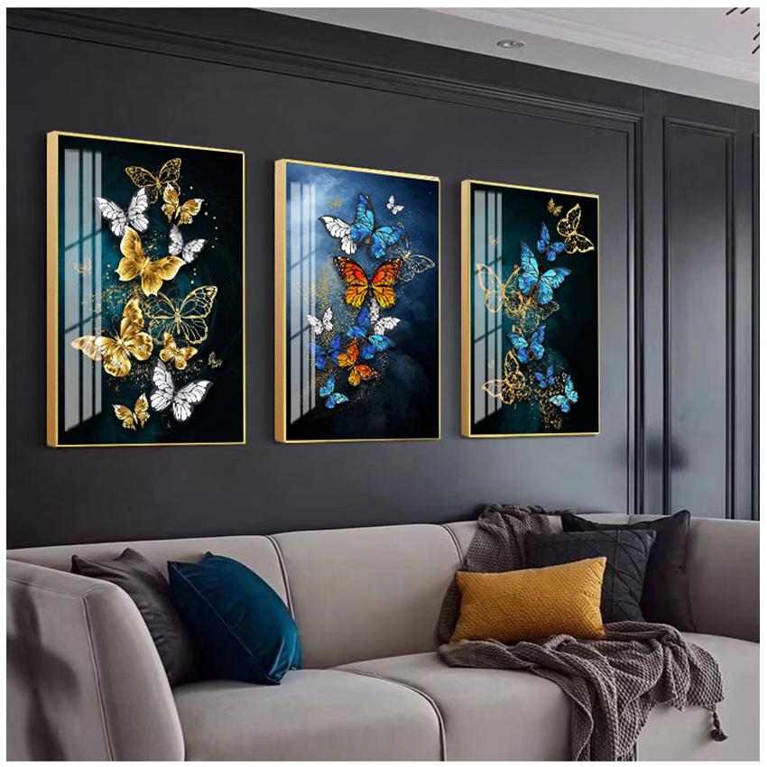 Room Cuadros Salon Big Yelloow Butterfly N Print Abstract Golden Blue Butterfly Wall Art Modern Wall Pictures For Living No Frame