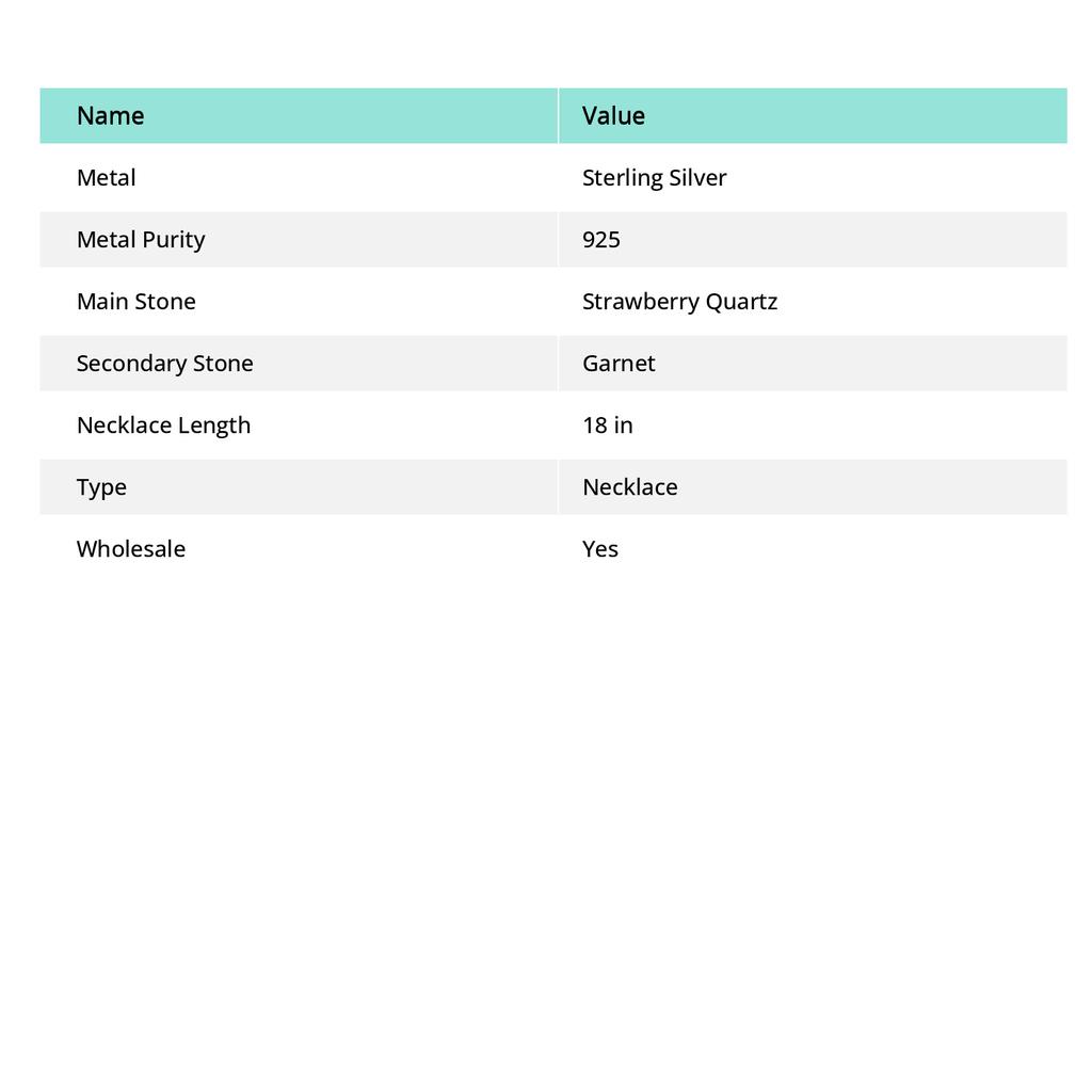 Naturalny kwarc truskawkowy, kamień granatowy 925 Srebrny naszyjnik 18" e1c18