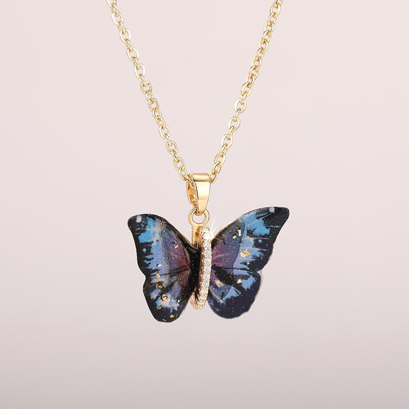 Butterfly Pendant Necklace for Women Fashion Party Daily Cute Animal Accessories Inlaid Bright CZ Versatile Lady Jewelry