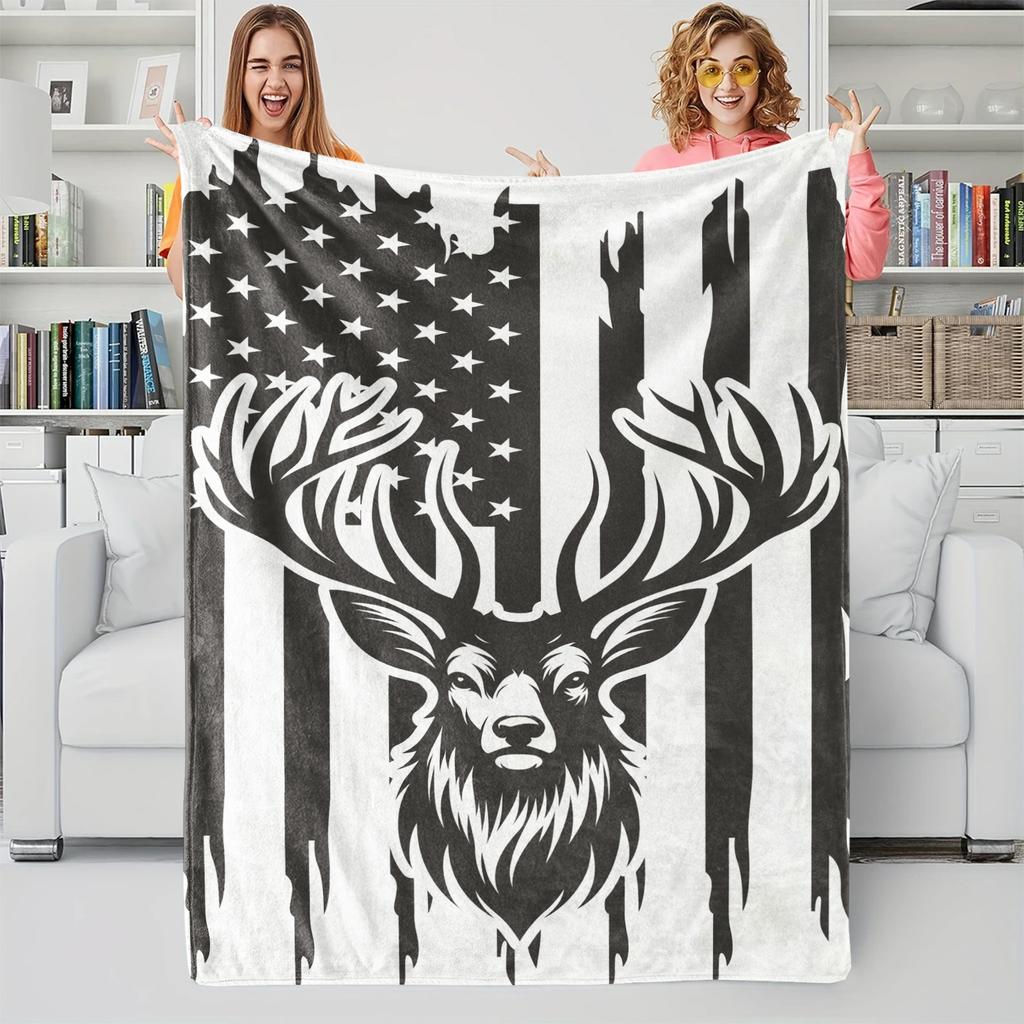 Flag Deer Printed Blanket,Soft Cozy Flannel Bed Blanket/Couch Blanket/Decorative Blanket/Camping Blanket,Perfect Holiday Gifts