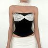 2026 Summer French Elegant Ladylike Fashion Strapless Vest Lace Patchwork Sexy Halter Color-Block Top