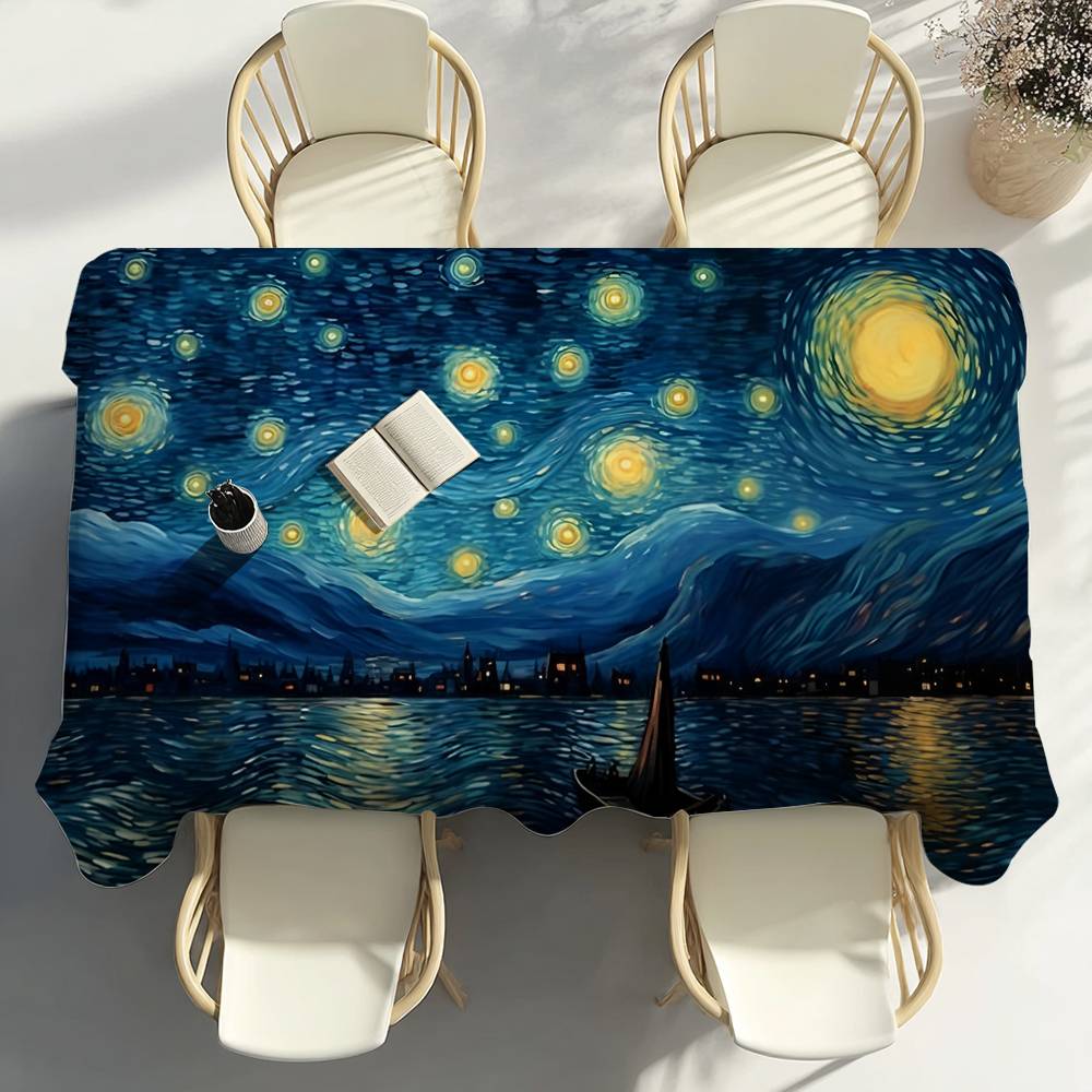 Fancy Style Studio Unisex V-Van Gogh's Starry Night Table Cloth Party Decor Dining Room Home Kitchen Patios Waterproof Stain-Proof Table Cloth