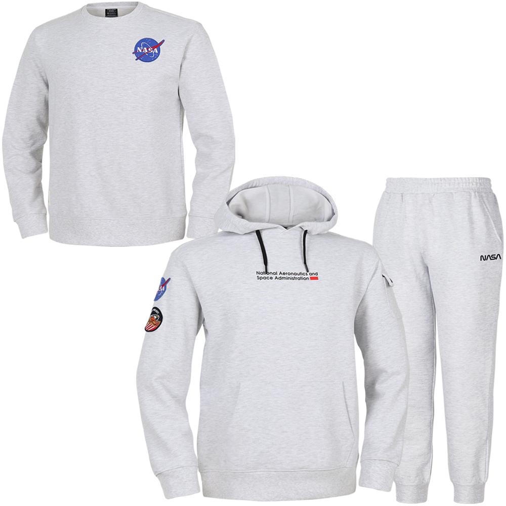 Nasa Unisex Standard Sweat Wappen Hoodie + Jogger Pants + Sweatshirt 3-Piece Set [Melange White] 95