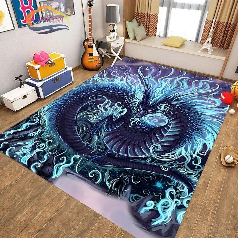 Kinesisk Drage Teppe 3D Trykk Dyr Tegneserie Mytisk drage Områdeteppe Stue Lekematte Gang Entrédør Dekor
