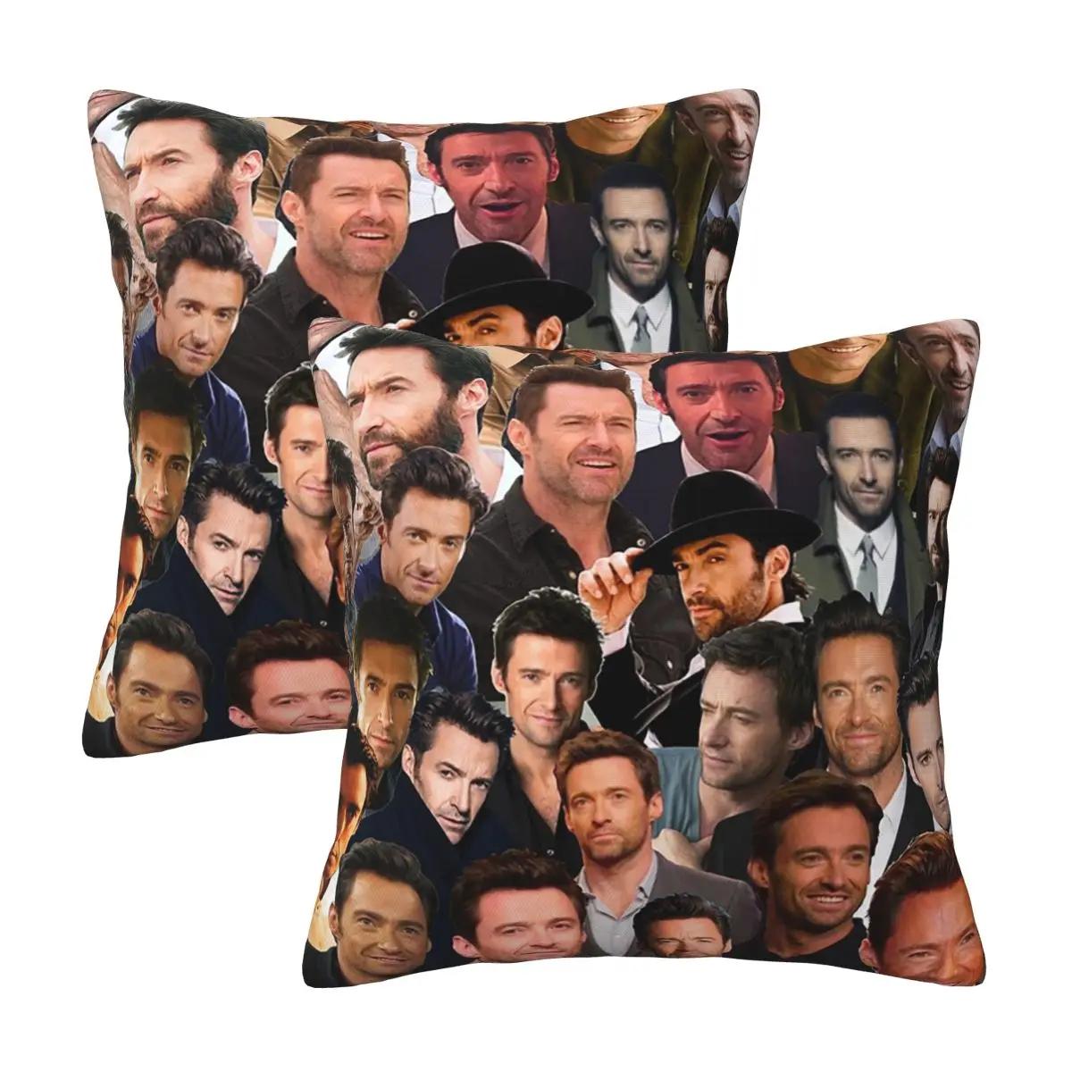 Hugh Jackman Photo Collage 2 Pcs Square Pillowcase Pillow Cover Cushion Decor Comfort Throw Pillow For Home Living Room Peach skin 18*18(CM)-2Pcs