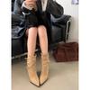 Autumn and winter new retro pointed thin heel short boots women's suede pleated piled boots high heel western boots