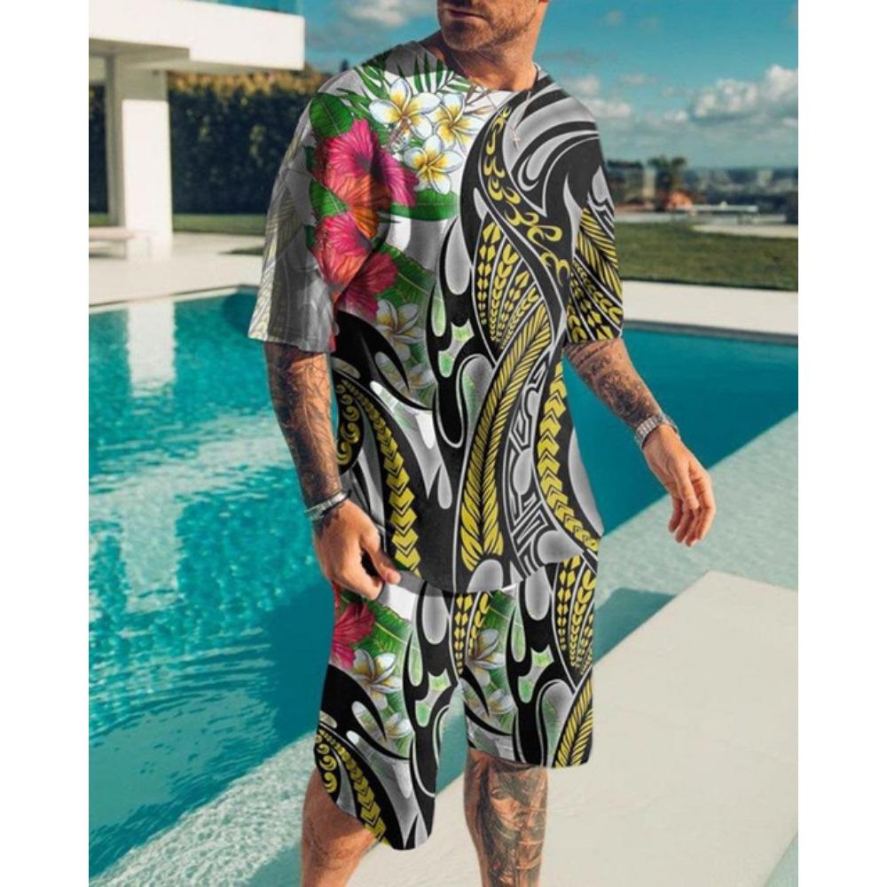 Men Luxury T Shirt Tracksuit 2 Piece Sets 3D Print Sports Short Sleeve Round Neck Casual Style All-Match Clothing Summer 6XL