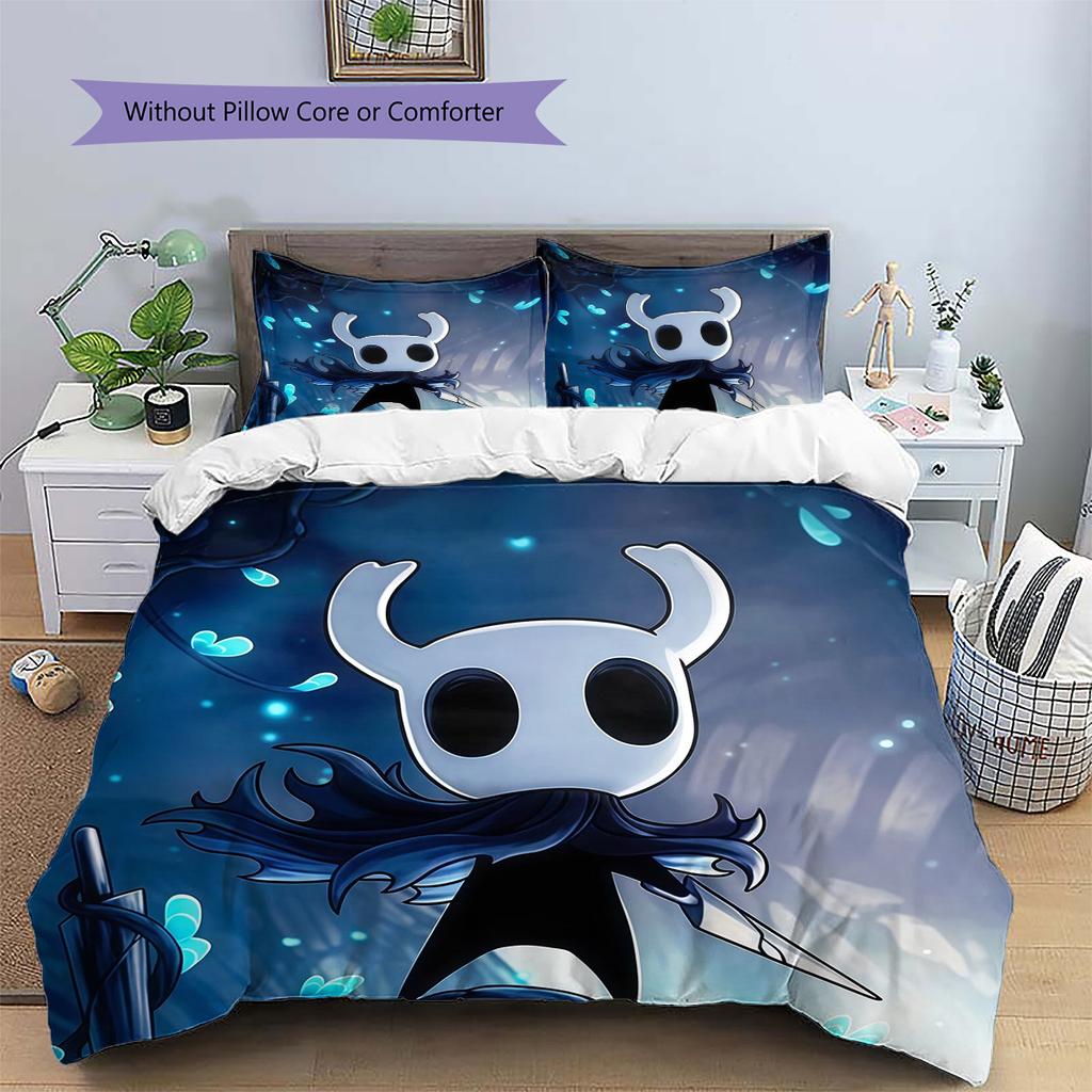 Hollow Knight Pattern Bedding Quilt Set Home Decoration Gift (1 * Duvet Cover + 2 * Pillowcase Without Core)