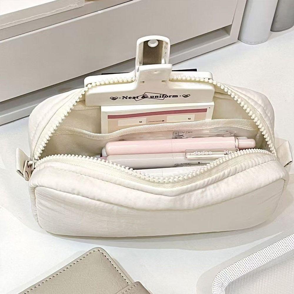 Fresh Solid Color Simplicity Pen Bag Large Capacity Zipper Stationery Bag Portable Students Pencil Case For School Office