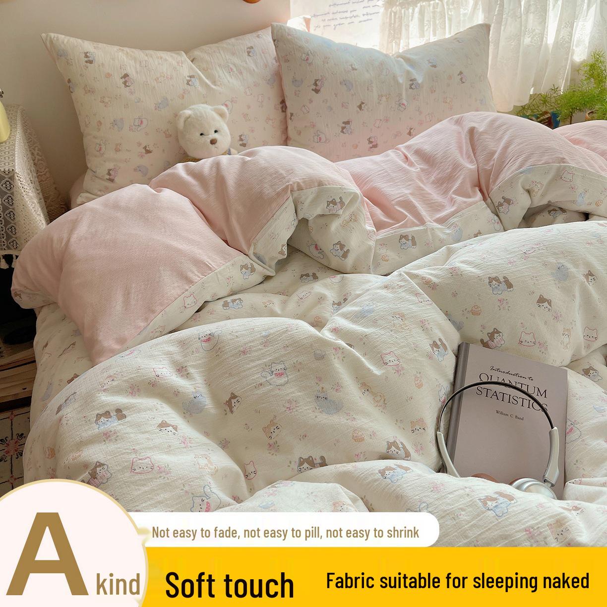 Floral Soft Cloud-Feel Double-Layer Gauze Bedding Set: Machine Washable, Small Student Dormitory Size, 3-Piece Single Duvet Cover 1.5*2.0