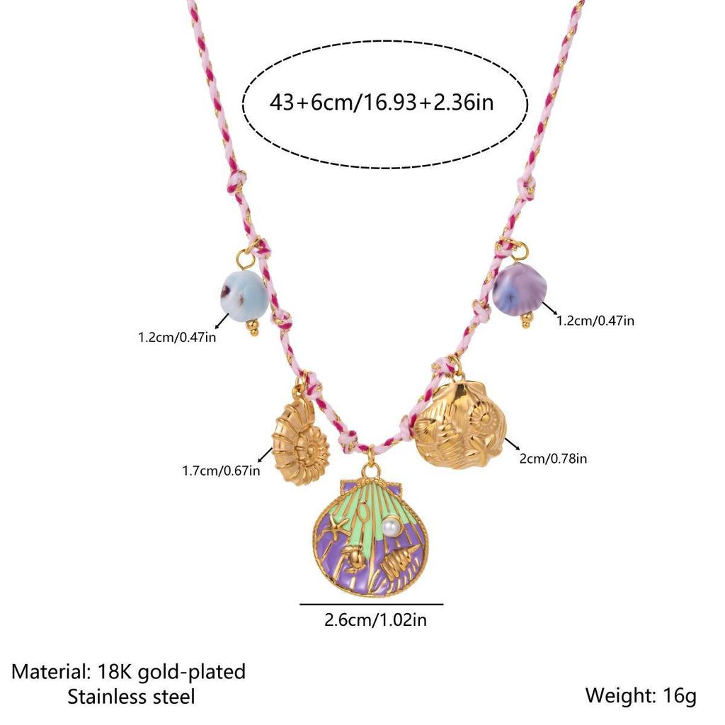 European & American Ocean Beach Style 18K Gold Seashell Pendant Necklaces for Women, Stainless Steel, Light Luxury.