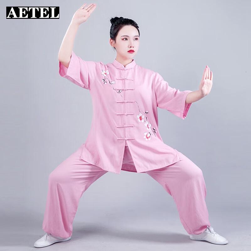 AETEL Women's Loose Fit Cotton Linen Short Sleeve Tai Chi Uniform Set
