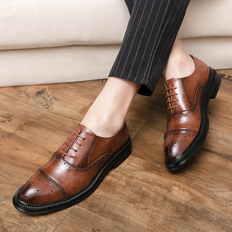 Spring and Autumn New Men's Shoes Brock Large Size Business Casual Men's Leather Shoes Size Wedding Shoes