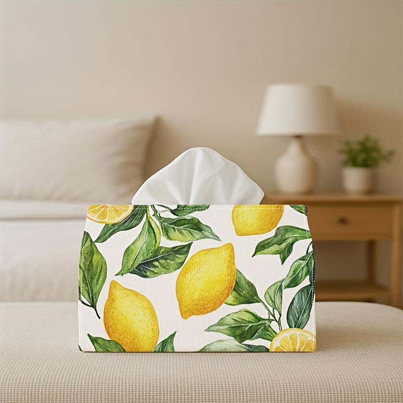 1pc Lemon & Tissue Box Holder - Lemon Yellow with Green Design Napkin Dispenser, Suitable for Home, Car, Parties, Bedside Table Organizer, Compact Tis