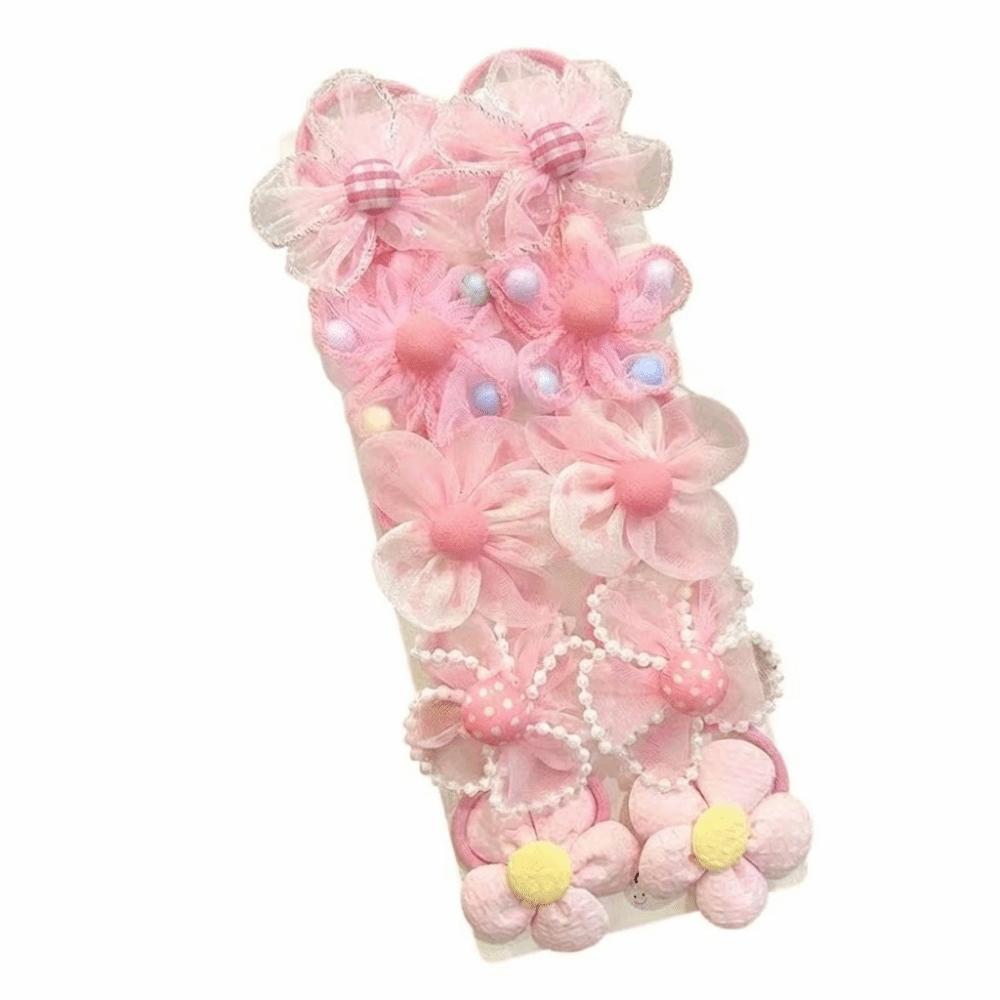 

10pcs No Harm Children s Headband Set Floral High Elastic Hair Rope Girl Hair Accessories рожевий