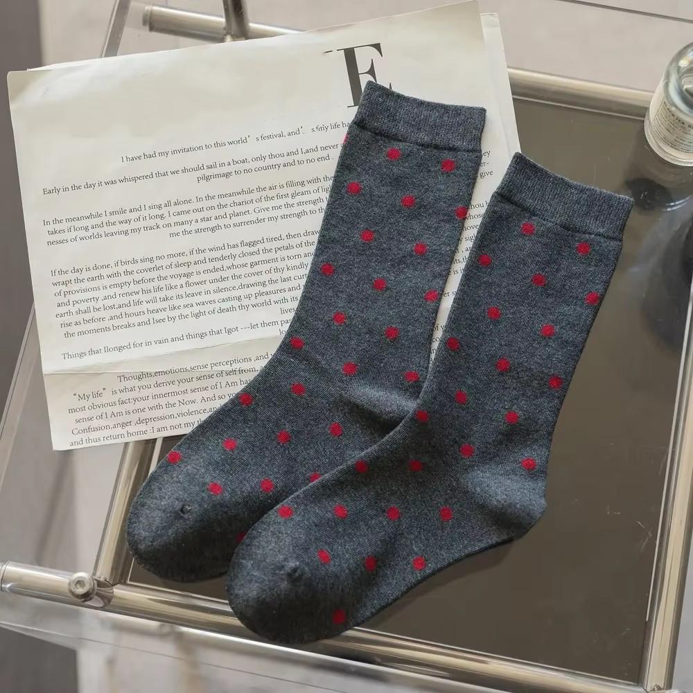 Șosete noi pentru femei, ocazional, la modă, în dungi, roșu, gri, elastic, șosete lungi, pentru femei, cu buline, Harajuku, retro, șosete cu tub mediu din bumbac