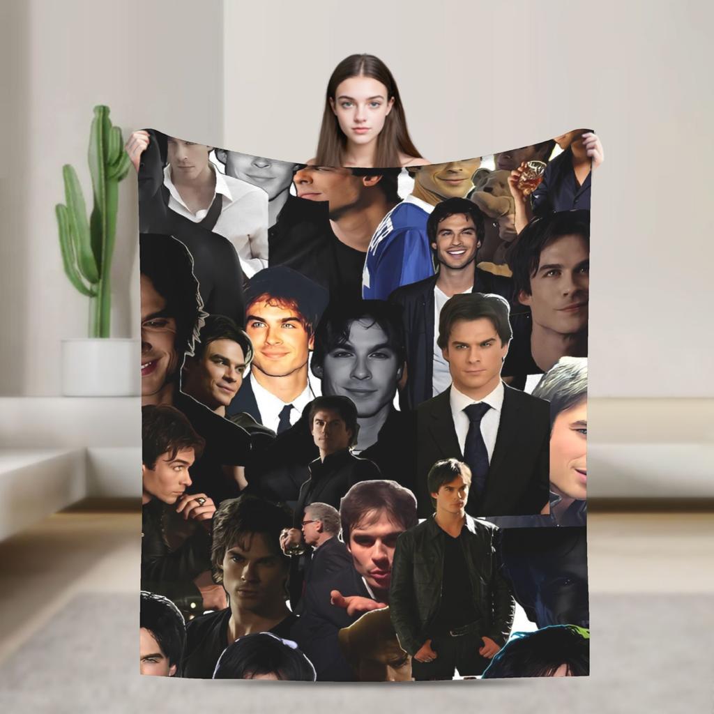 The Vampire Diaries Damon Salvatore TV Series Blanket Picnic Flannel Throw Blanket For Home Decor Soft Quality Bedspread Gift