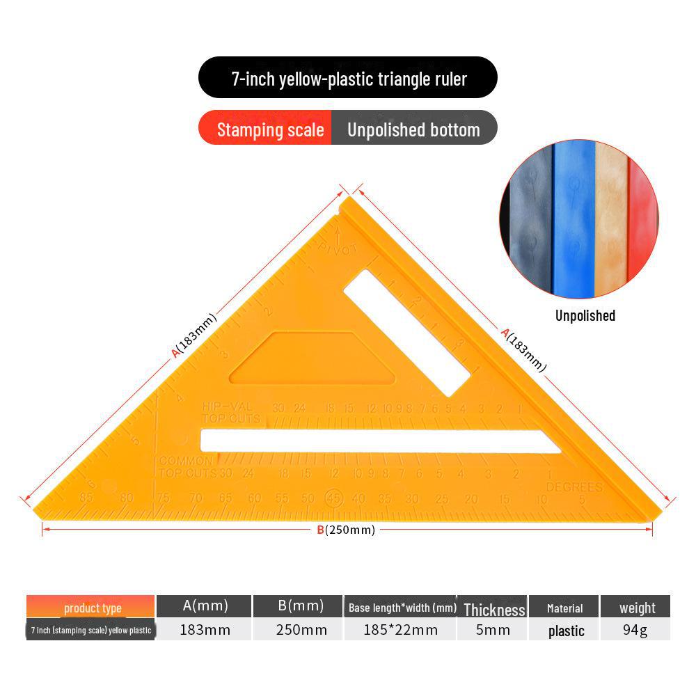 High-Precision Aluminum Triangle Ruler: 7-Inch Woodworking Tool, 12-Inch Metric & Imperial, 90° Right Angle Ruler