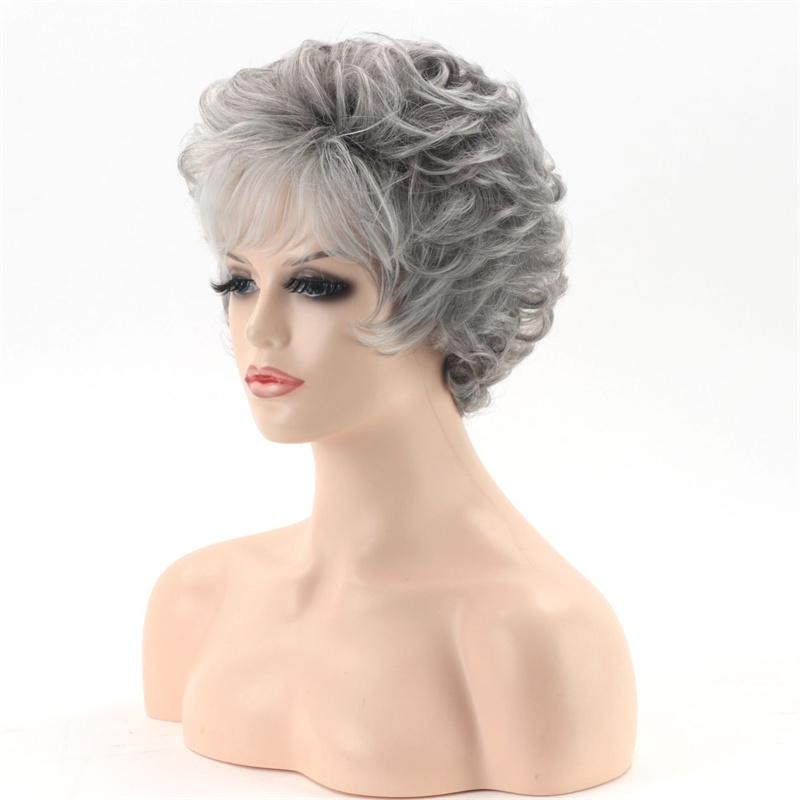 Synthetic Short Grey Old Lady Wig Fancy Granny  Hair Christmas Halloween Women Wigs