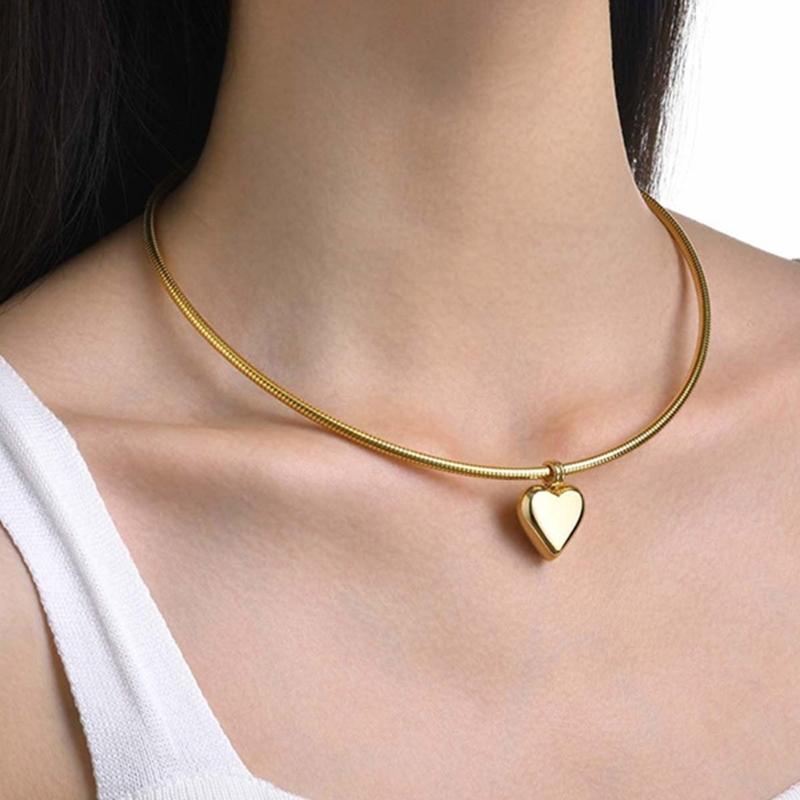 Stylish Heart/Sphere Shaped Pendant Neckchain Snake Bone Chain Clavicle Necklace Elegant Jewelry for Trendy Women Girls