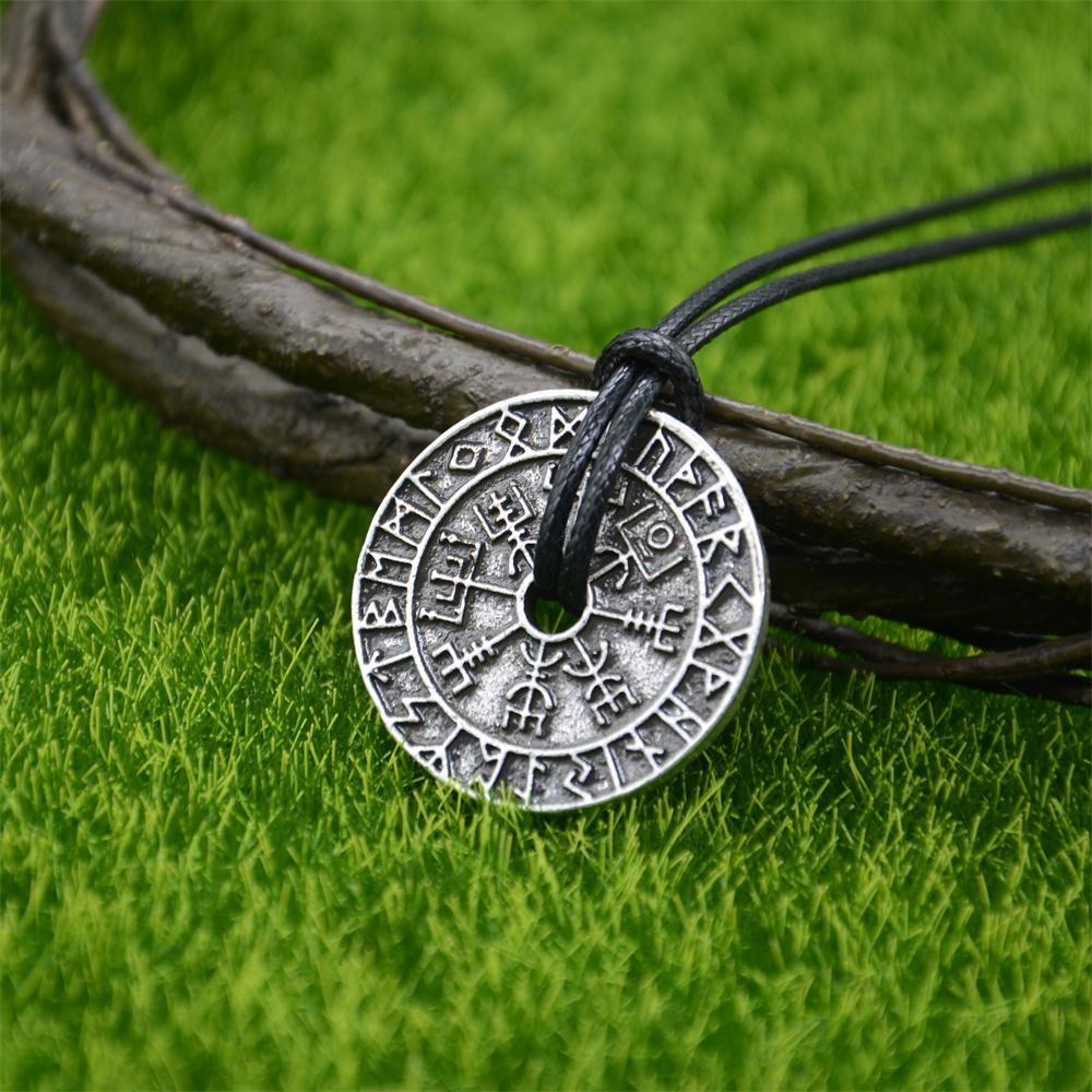 Vintage Viking Necklace Pagan Elder Futhark Runes Vegvisir Pendant Norse Amulet Talisman Jewelry for Men Women
