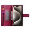 DF-011 For iPhone 15 Pro Max Leather Case Zipper Wallet Crossbody Phone Cover Stand View