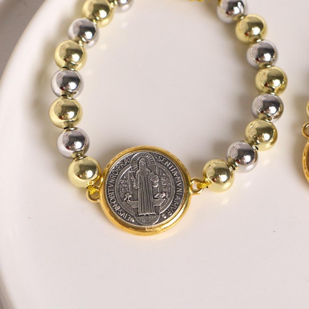Adjustable Beaded Bracelet St. Benedict Wristband Prayer Beads Braided Rosary Bracelet  Men Women