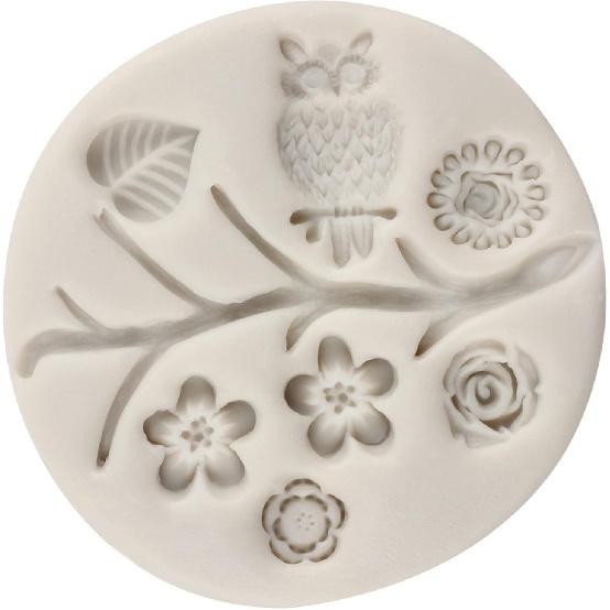 Sijiangmold Bird Silicone Molds Owls Tree Branch Fondant Mold Flower Leaves Silicone Molds For Cake Decorating Candy Chocolate Gum Paste Crafting